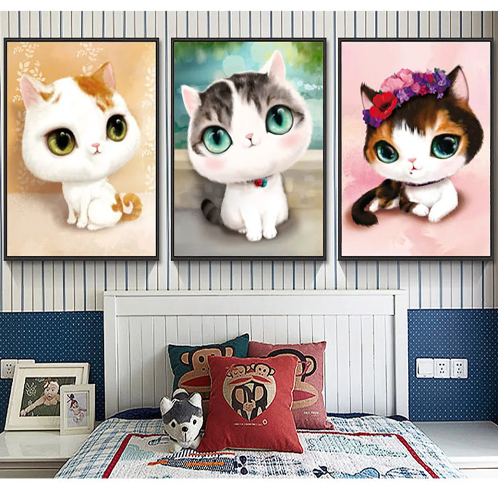 

Simple Modern Cute Cat with Big Eyes Canvas Painting Animals Posters Prints Wall Art Pictures for Living Room Home Decor Unframe