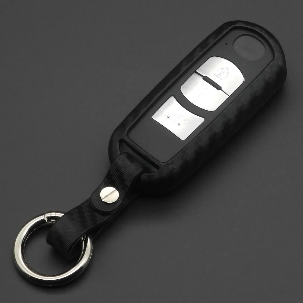 

jingyuqin 2/3B Remote Carbon Silicone Car Key Case For Mazda 2 3 6 Axela Atenza CX-5 CX5 CX-7 CX-9 2014 2015 2016 2017 Smart