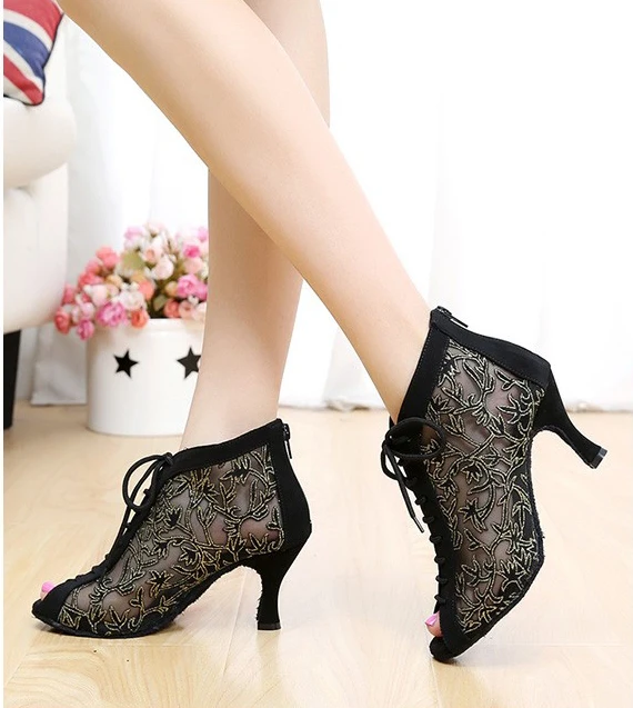 Dance Shoes Women's Latin Dancing Shoes High-heeled 7.5cm Adjusted Width Boots