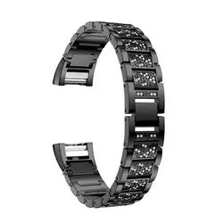 Новый стильный цинковый браслет со стразами из сплава наручные резинка-украшение для Fitbit Charge 2