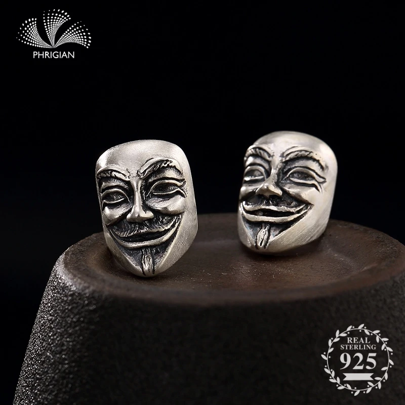 

NOT FAKE S925 Fine Jewelry Earrings 925 Sterling Silver Women black Power force mask Retro Exquisite stud man
