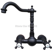 Черный Масло Втирают Латунь двойные крестообразные ручки кран и смеситель для кухонной раковины/360 перекидная сливная труба смесители для раковины настенные Wnf525