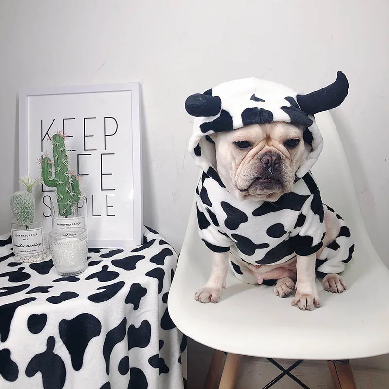 

HSWLL Autumn and winter dog clothes cows four-corner cute warm clothes small dog French bulldog