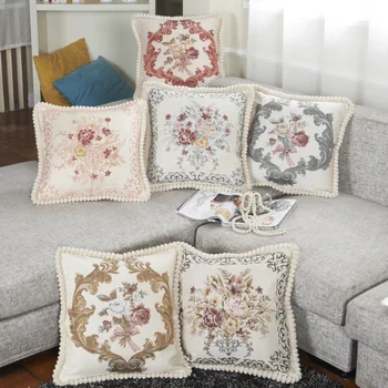 

European Style Three-dimensional Embroidery Pillow Case Cover Sofa Cushion Cover Home Office Car Decoration