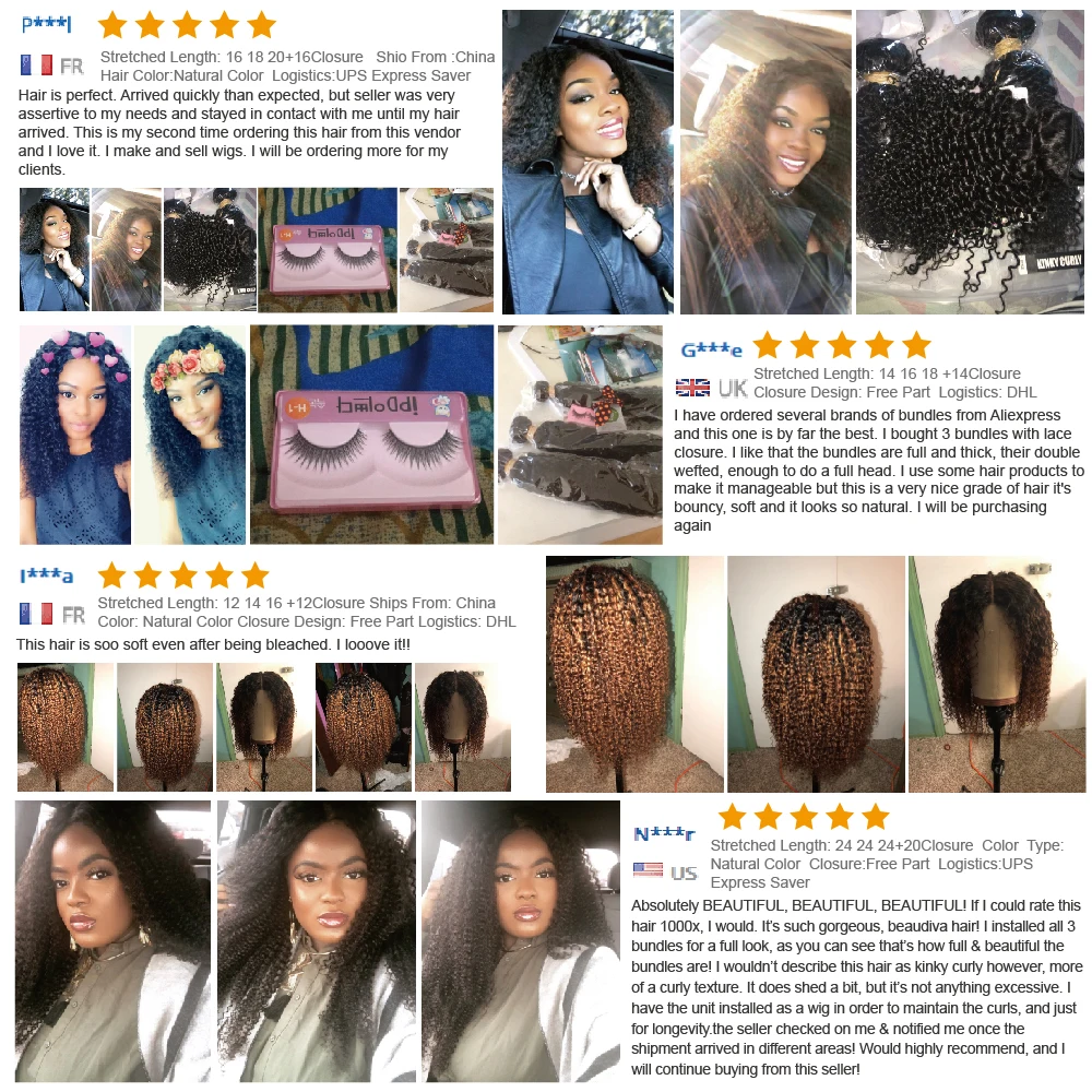 BEAUDIVA Brazilian Hair Weave Bundles Remy Hair Bundles 1&3Pcs With Closure 4*4 Kinky Curly Bundles With Closure Hair Extension