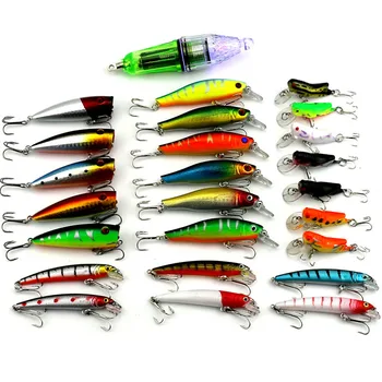 

25pcs/lot Mixed Fishing Lures Set Flash Fish Lamp Minnow Popper Cicada Insect Pesca Carp Artificial Fishing CrankBaits Tackles
