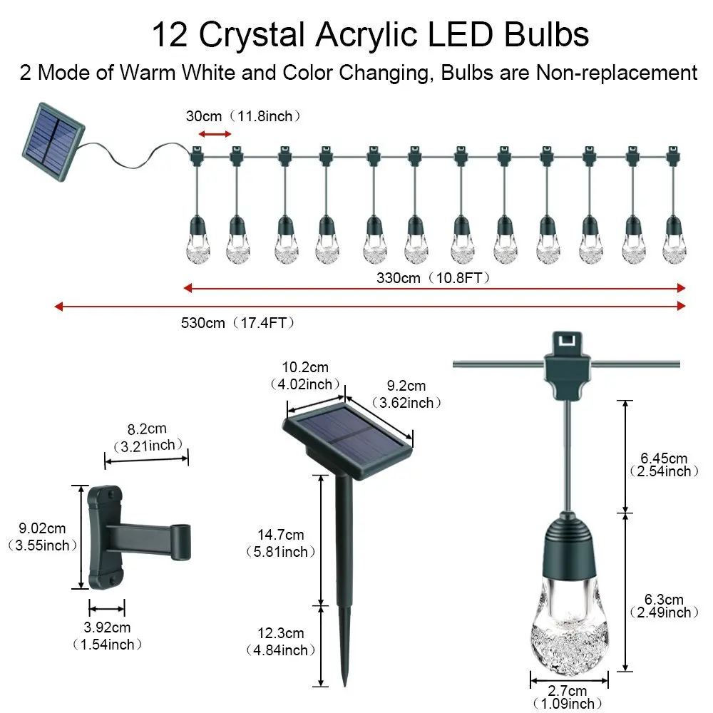 Солнечные гирлянды, 12 светодиодный открытый Солнечный Шар, водонепроницаемый с кристаллами Чехлы, освещение