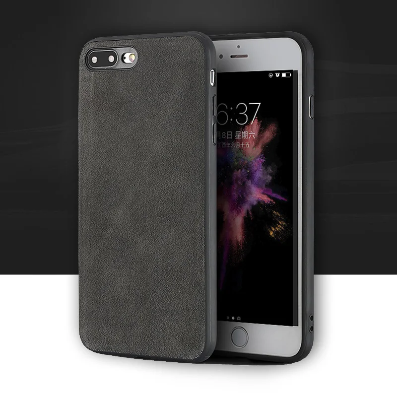 

Low-key luxury Genuine leather Phone case For iPhone 7P case Suede leather back cover For 6 6S 7 8 Plus X 5 5S SE cases