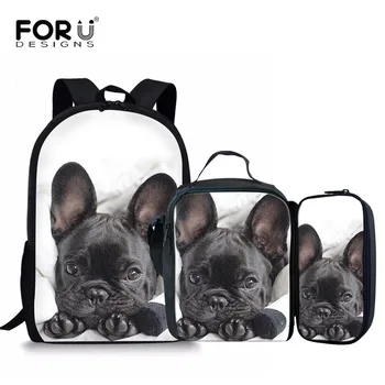 

FORUDESIGNS 3Pcs/Set Children School Bags for Girls French Bulldog 3D Printing Backpacks Set Schoolbag Kids Mochila Infantil