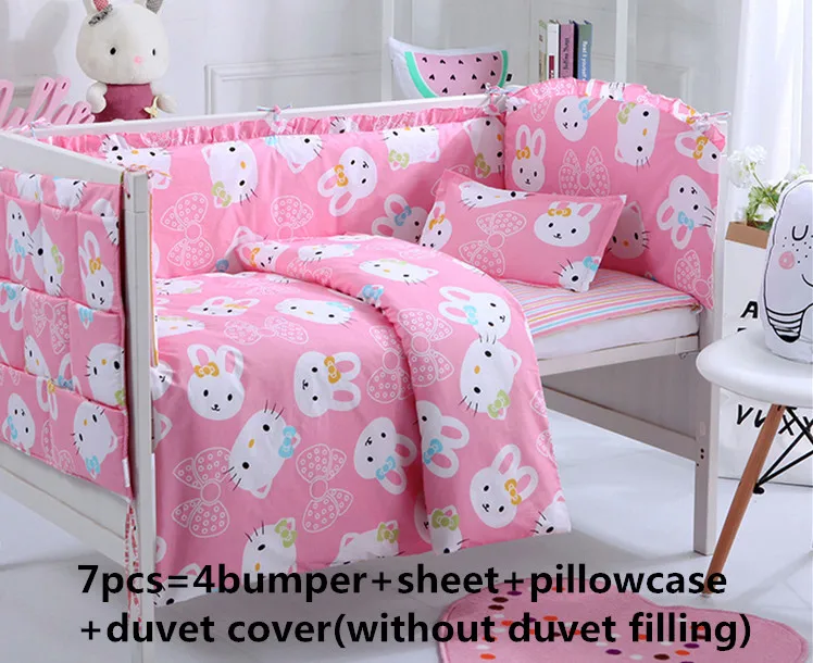 

Promotion! 6/7PCS Cartoon baby crib beding sets with filling, cotton baby cot bedding sets,120*60/120*70cm