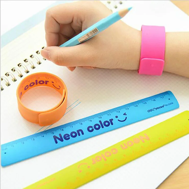 

24pcs/lot New arrival flexible wristband ruler 18cm measure Stationery Neon color Straight Ruler Office School supplies G106