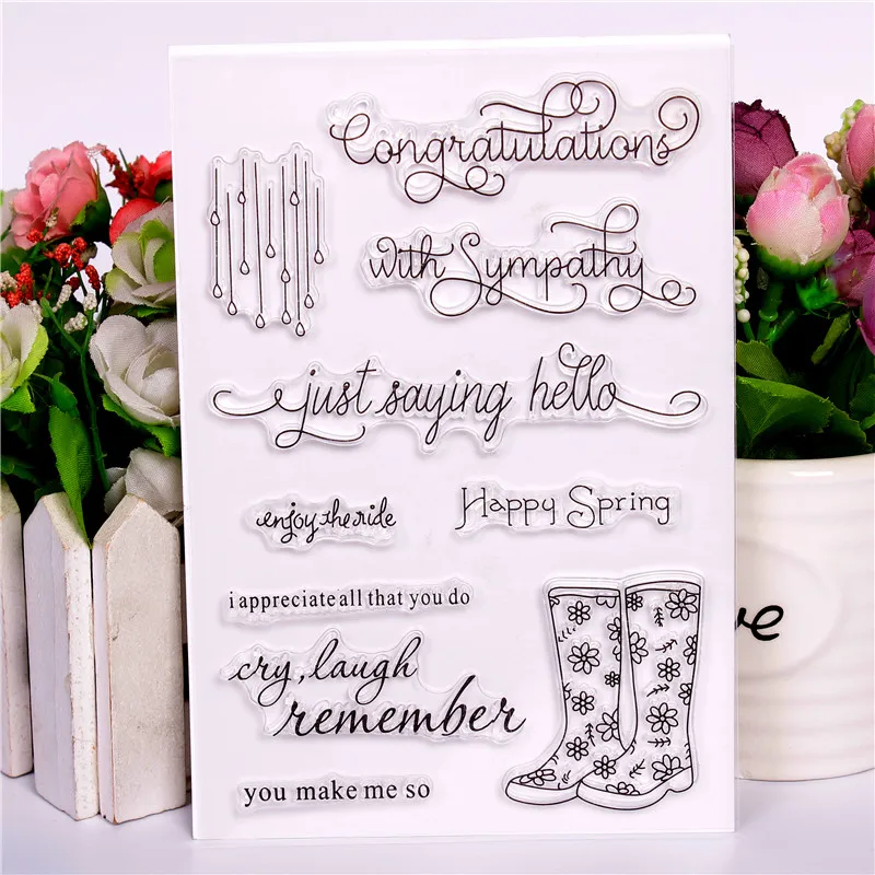 

Rubber Silicone Clear Stamps for Scrapbooking Tampons Transparents Seal Background Stamp Card Making Diy good Boots woman word