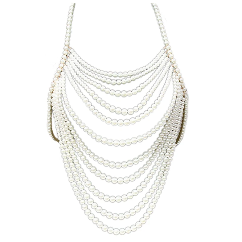 

white Artificial pearl Bohemian wind pendant necklace