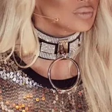 Роскошные Стильные Fetish Leather Choker Негабаритных Exagerate Широкая Полоса Большой О-Круглым Воротом 100% Ручной Кристалл Блестящий Панк Ожерелье