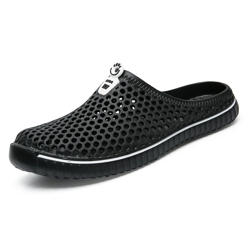 Модные мужские сандалии; летние мужские шлепанцы; пляжная обувь; Повседневные Дышащие домашние тапочки; мужские шлепанцы; большие размеры 39-45 - Цвет: Black