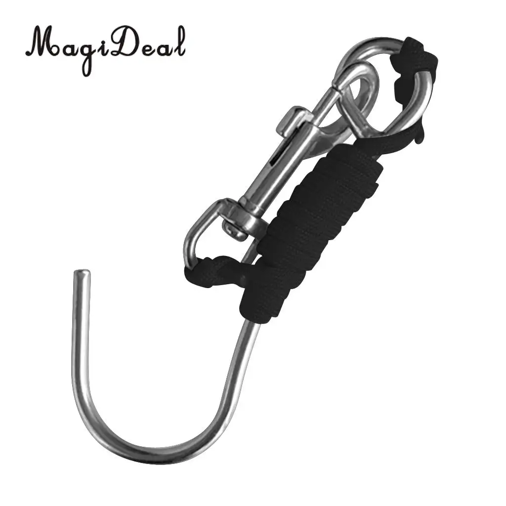 MagiDeal Scuba Diving Single 316 Stainless Steel Reef Hook with Line SS Clip for Cave/Drift Dive Underwater Photographers