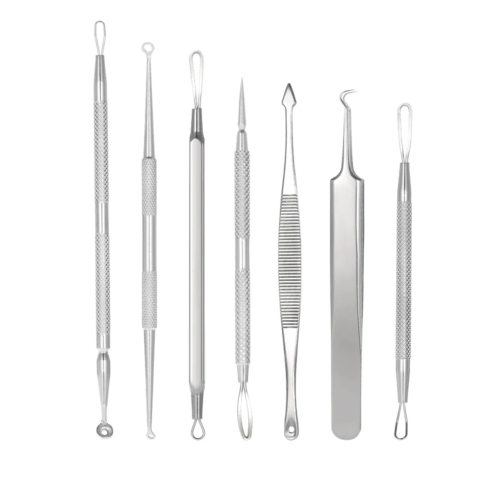 

7Pcs Facial Blackhead Remover Tool Kit Double-end Comedone Acne Needle Clip Pimple Tweezer Blemish Extractor Set Face Skin Care