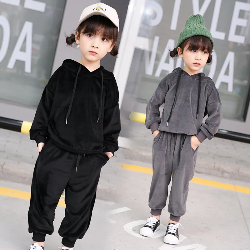 

Children Clothing Sets For Girls 2 Pieces Set (Hooded Coat+Trousers) Boys Spring Autumn Silver Fox Wool Clothes Sets Kids Wear