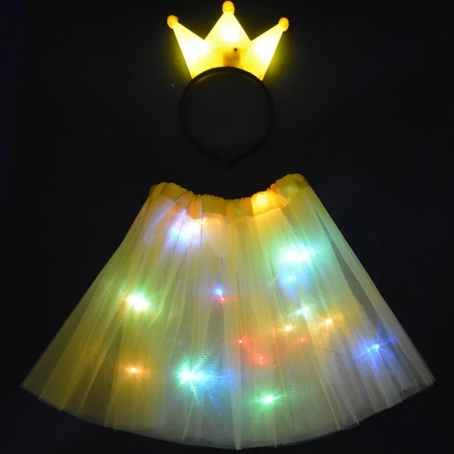 Детские светящиеся неоновые вечерние платья-пачки светящиеся диодные огни, с рисунком кота, кролика уха повязка-Корона этап Танцы День рождения Новогодняя юбка