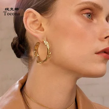 

Tocona Charm Gold Silver Color Earrings for Women FsaFemale Fashion Punk Metal Round Shape Hoop Earrings Party Jewelry 2830