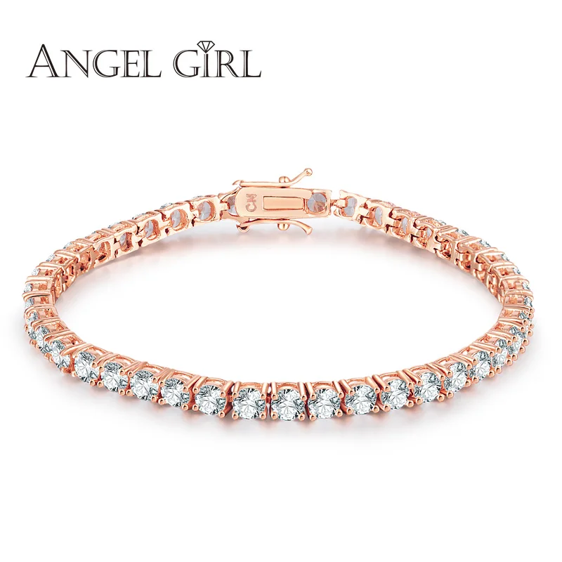 

Angel girl 2019 sale Round rose gold Cubic Zirconia Tennis Micro Inlay Bracelets & Bangles Charm Bijoux double-safety-clasps