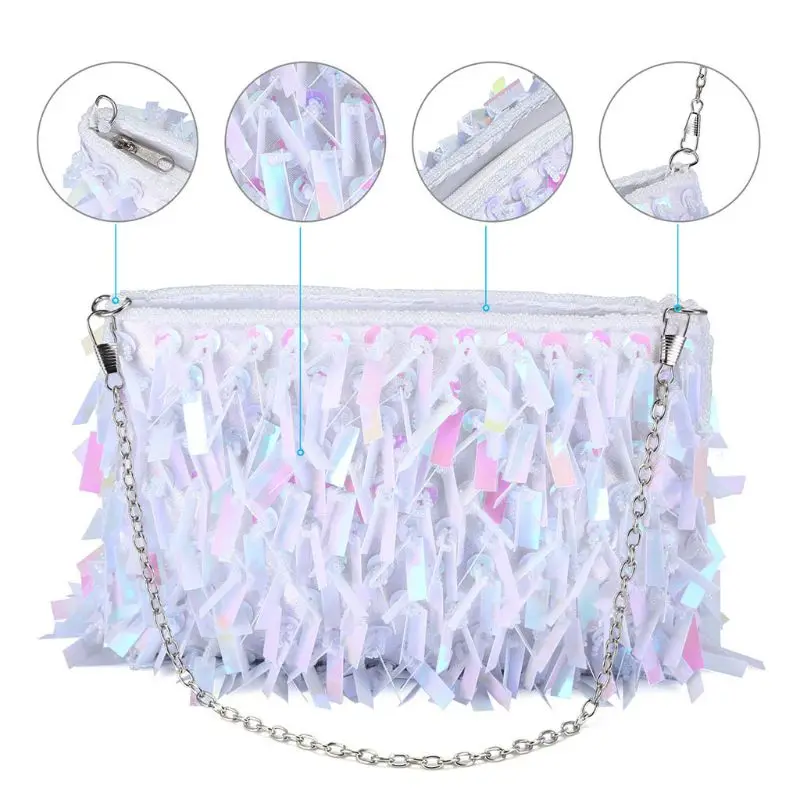 Women Sequins Clutch Evening Bags Beaded Shining Wedding Cocktail Party Purse