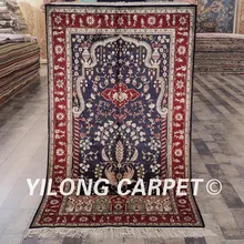Yilong 3'x5 Тебризский ковер из шелка ручной работы Синий турецкий восточные ковры цветочный(YHW331B3x5