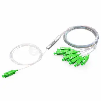 

10pcs 0.9mm Steel Tube Mini Blockless 1x8 Fiber Optical PLC splitter with SC/APC Green connector