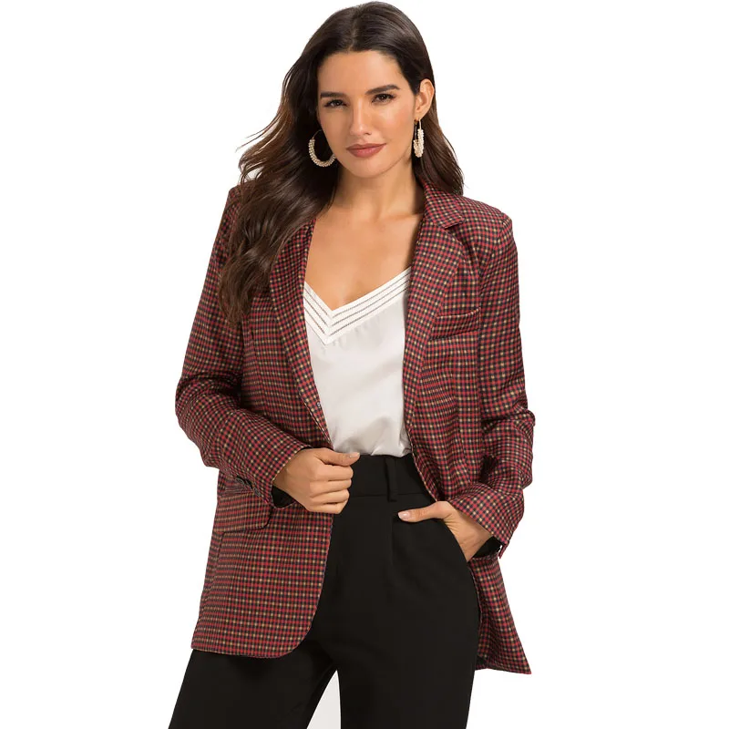 Escalier Women's Casual Button Notched Lapel Lattice Suit Blazer Jacket