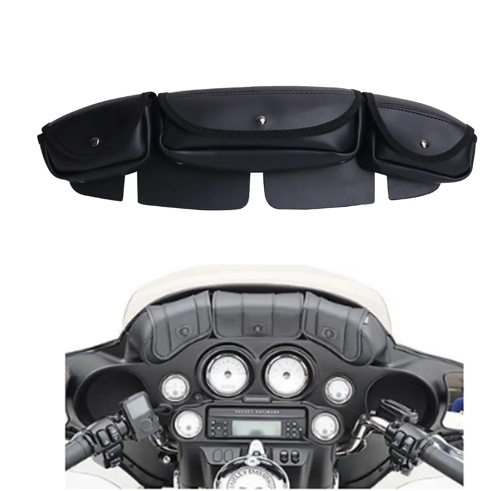 Black Windshield Bag Saddle 3 Pouch Pocket Fairing For Harley Touring