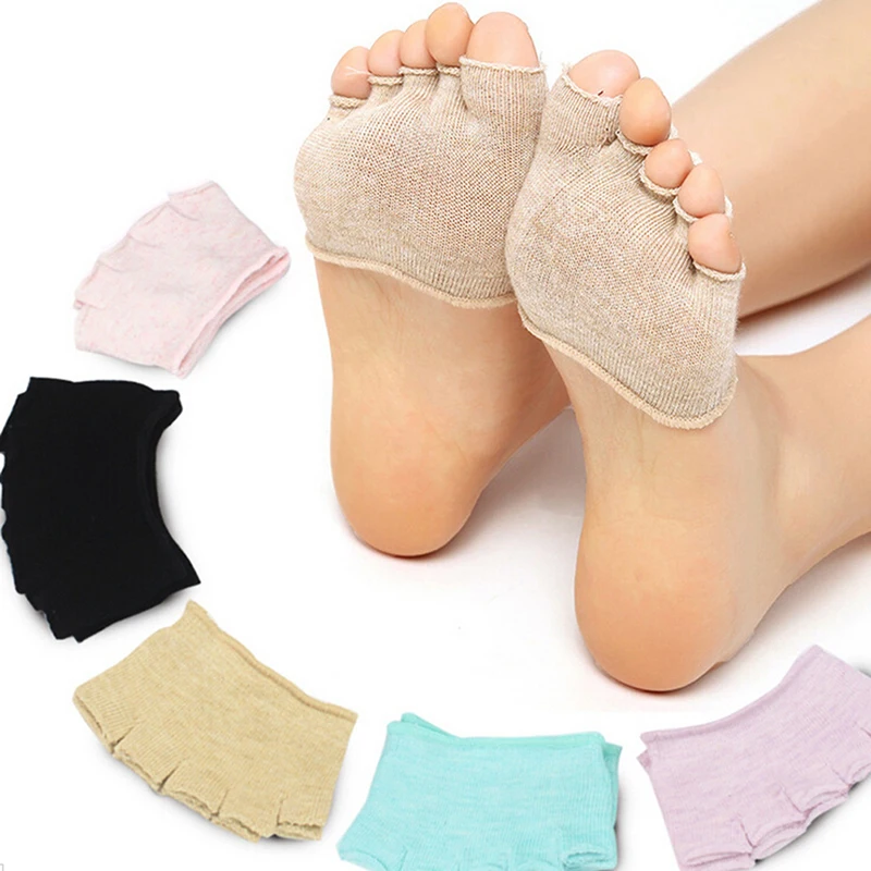 

Gmarty 1Pair 2 Style Invisible Sock Female Ladies Anti Slip Toe Socks Footsies No Show Half/Full Grip Heel Five Finger Socks