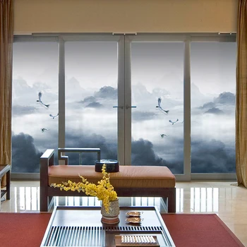 

Chinese wind glass stickers window paper sliding door glass door stickers landscape opaque new Chinese film