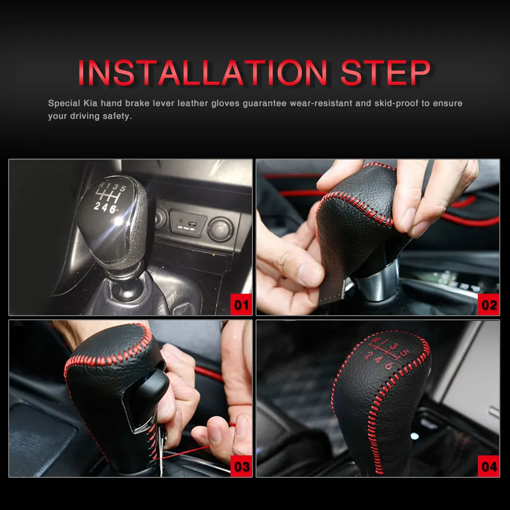2x Cow Leather Gear Shift Knob Cover Case Hand Brake Cover Grips for Hyundai Creta ix25 2017 2018 2019 MT AT Decorative Styling 6