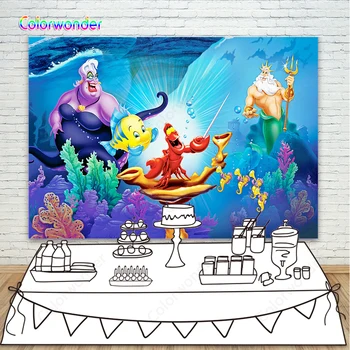 

Ariel Princess Mermaid Backdrop Happy Undersea Animals Castle Baby Shower Photo Backdrop Kid Birthday Party Photography Backdrop