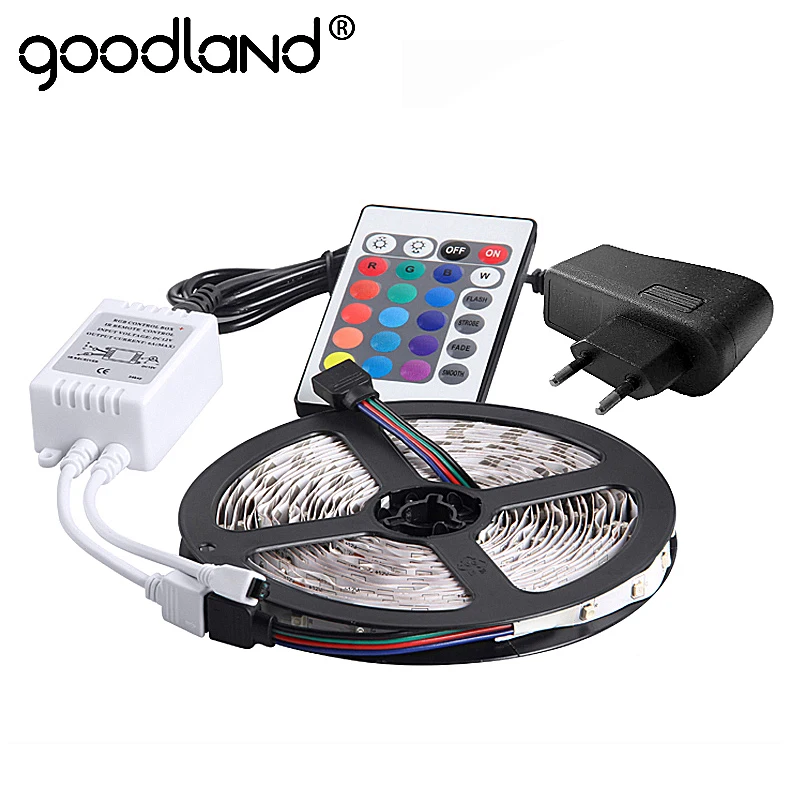 Goodland RGB Светодиодная лента 2835 SMD 5 м гибкая светодио дный Светодиодная лента IR пульт дистанционного управления 12 В в 2A адаптер питания