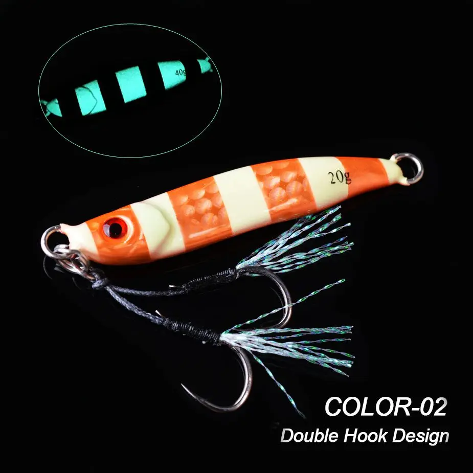 TOMA Slow Fall Luminous Metal Jig Lead Fish 20g 40g Concave Body Cast Shore Jigging Artificial Bass Bait Fishing Tackle