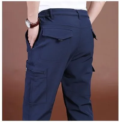 Брюки карго мужские зимние двухслойные повседневные Теплые Мешковатые мужские брюки уличная одежда мужские брюки Военные Тактические Водонепроницаемые армейские брюки - Цвет: Navy blue