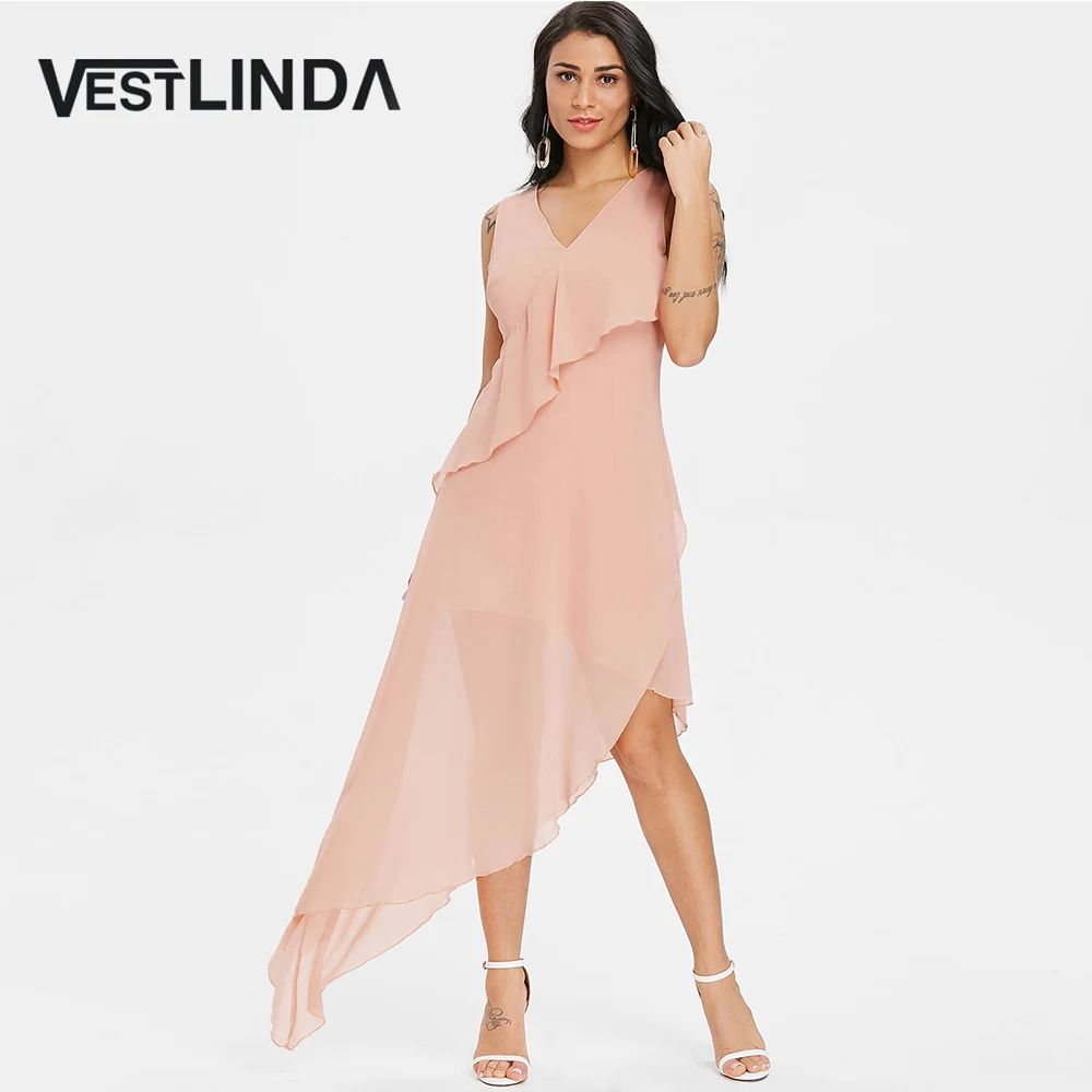 Женское асимметричное платье макси VESTLINDA шифоновое без рукавов с V образным