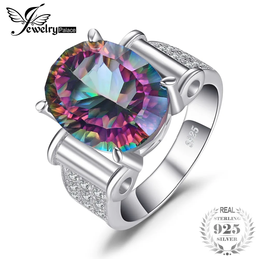 

Huge 10ct Genuine Rainbow Fire Mystic Topaz Cocktail Concave Solid 925 Sterling Silver Ring Jewelry Brand Women 2015 New Fashion