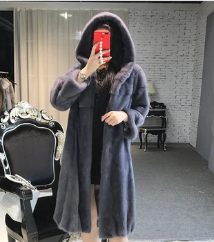 

Real Mink Fur Women X-Long Coat with Hood Winter Long Slim Warm Plus Size Whole Mink Fur Jacket