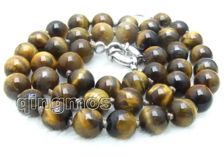 Qingmos 6mm Round Natural Yellow Tiger's-eye Necklace for Women with Genine Stone Necklace Jewelry Chokers 17"