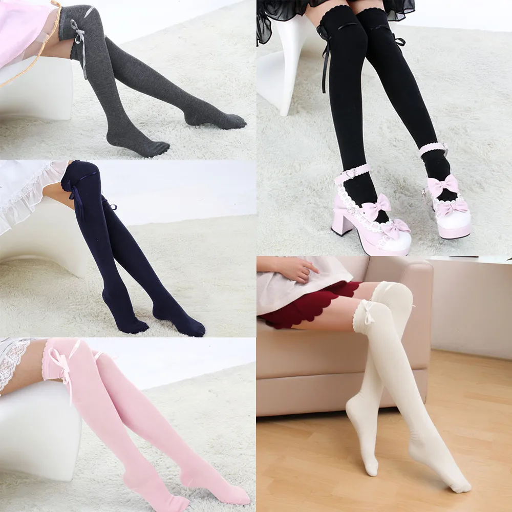 1 пара зимних носков выше колена, сексуальные теплые длинные трикотажные хлопковые милые чулки для девочек и женщин, 5 однотонных цветов