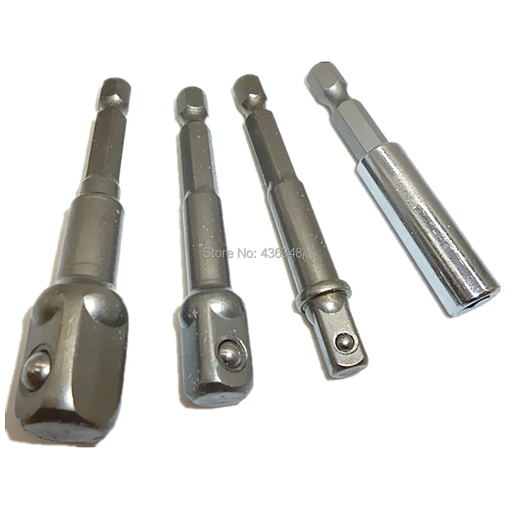 

4pcs Socket Bit Adapter Drill Extension Bar 1/2" 1/4" 3/8" Power Drill To Socket Adaptor 1/4" Hex Shank To Square Drive Sockets