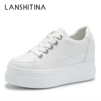 

2018 New Casual Shoes Woman Autumn Comfortable Breathable Women White Shoes 8CM Heels Height Increasing Platform Sneakers Femme