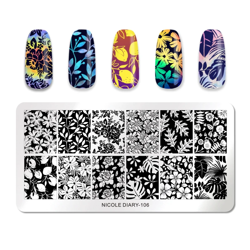 NICOLE дневник геометрические пластины для штамповки ногтей прямоугольные Цветочные листья дизайн изображения дизайн ногтей штамп трафареты маникюрные Шаблоны
