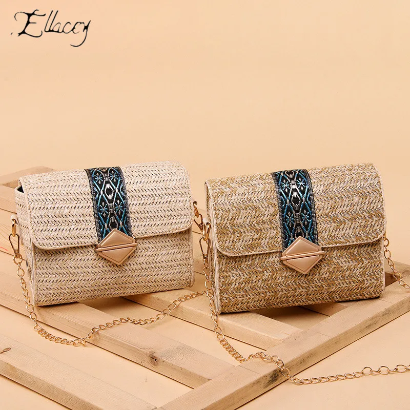 2019 New Summer Vacation Beach Bag Simple Chain Straw Miami Handmade Knitting Women Shoulder Ladies Messenger | Багаж и сумки