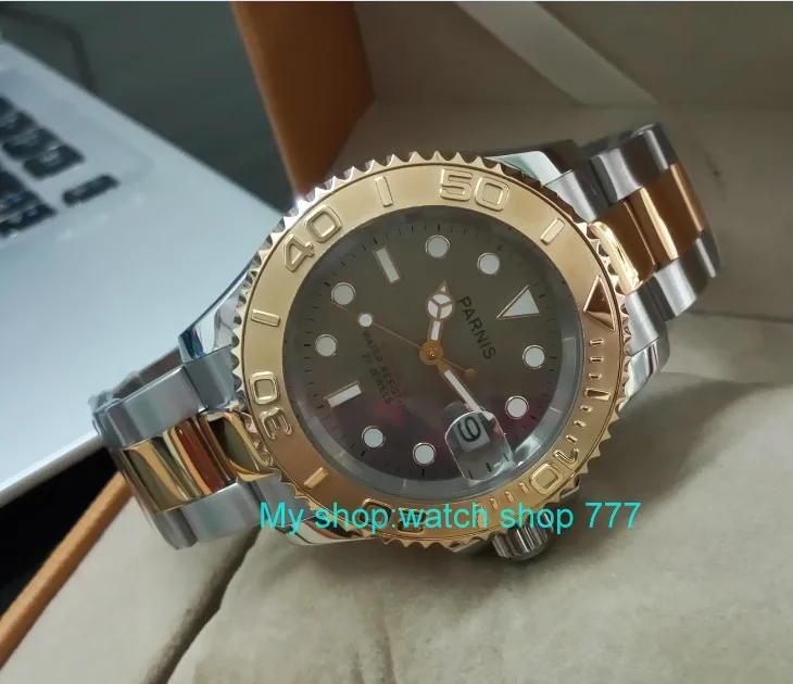 41MM PARNIS gray dial 21 jewels Automatic Self-Wind movement Two-way rotation bezel Sapphire Crysta