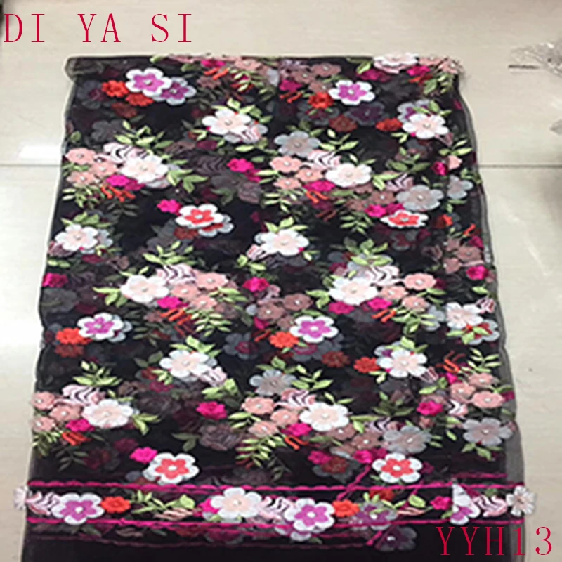 

Gold Lines Multicolor 3d flower African High Quality French Net Lace Swiss Voile Lace Fabric For dress 5yd/lot Free Shipping HDL