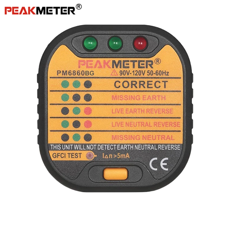 

PEAKMETER PM6860 series Socket Tester with GFCI RCD test Automatic electricity diagnostic detector voltage tester 110v/220V