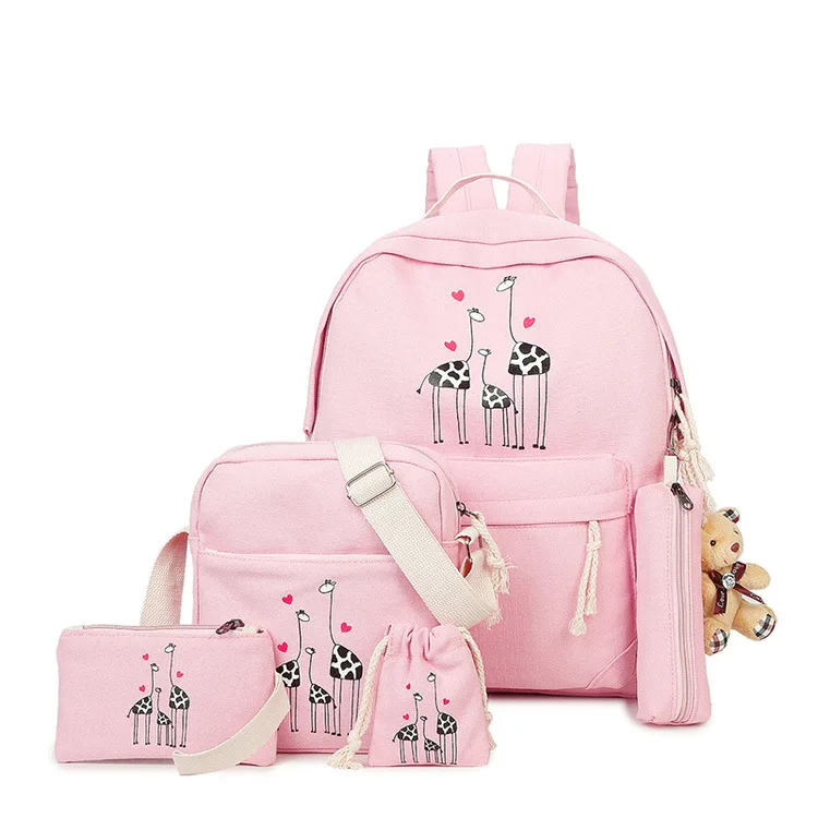 2018 Canvas Casual Middle School Backpacks Women 5PCS Sets Bags Travel
